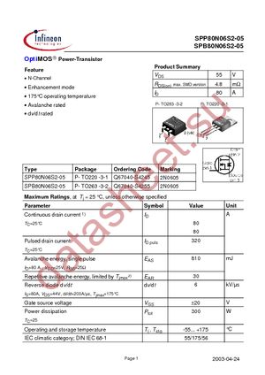 SPB80N06S2-05 datasheet  